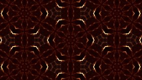 Glow particles form ornate pattern like mandala. Abstract seamless animation as science fiction pattern for HUD screen element. Top of view. Complex structure as background. Golden red 