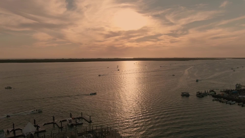 Beautiful Sunset in the beach of altata sinaloa mexico. Drone footage.Vacations.