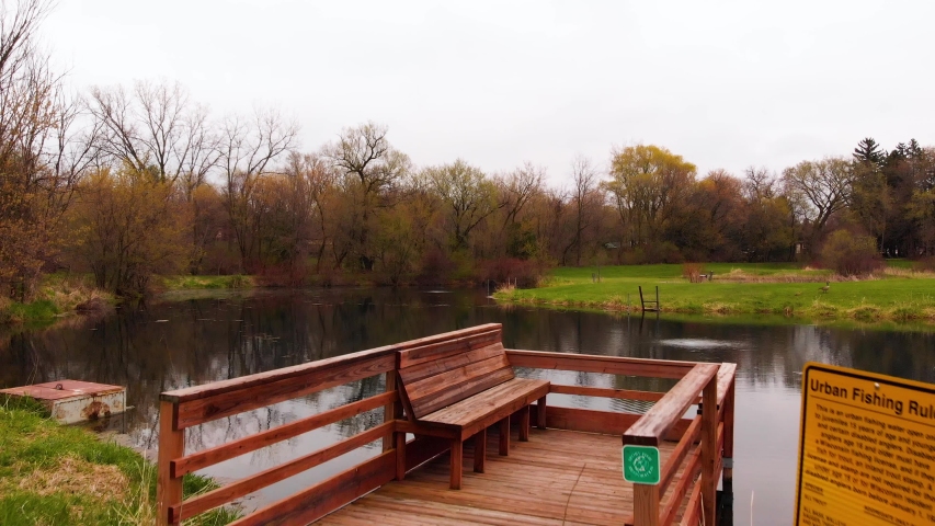 Drone flying over a picturesque set of ponds in Wisconsin