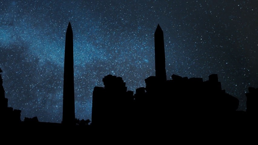 Luxor by Night with Stars and Milky Way: Ruins of Ancient Egyptian Temple Complex with Obelisks, Egypt, Africa