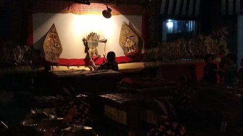 YOGYAKARTA INDONESIA 25 MAY 2019 Shadow puppets traditional Wayang Kulit performance in Yogyakarta culture and tourism Indonesia