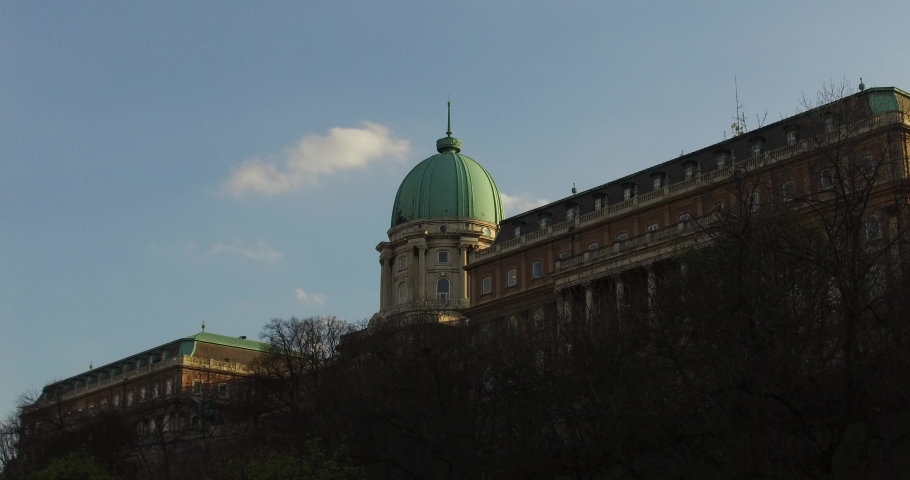 Closer shot of the dome of the Hungarian National Gallery in the Buda Castle.