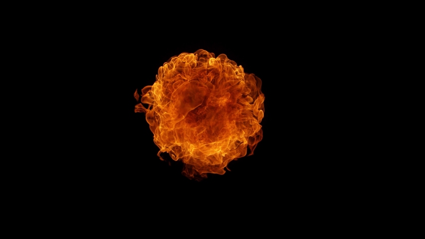 Super slow motion of fire blasts isolated on black background. Filmed on high speed camera, 1000 fps