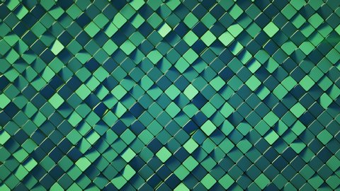Green wall with rhombus shapes. Abstract computer graphics. 3D render seamless loop animation 4k UHD 3840x2160