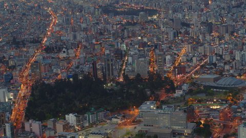 Aerial View Quito City Night Lights Ecuador