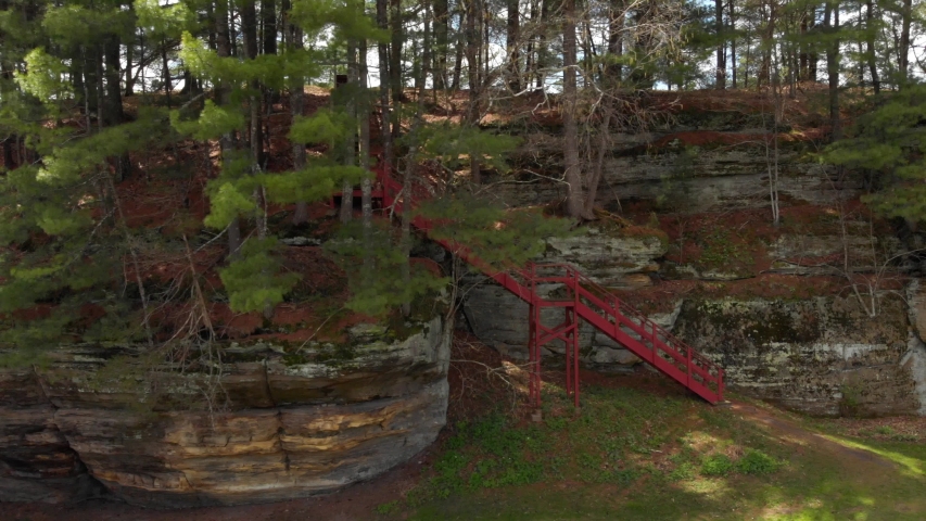 Stairs leading to the top of a rock in a county park in Wisconsin