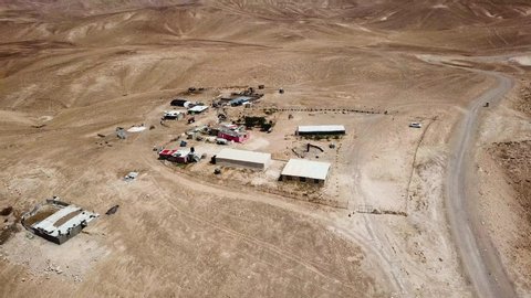 Aerial view of a campsite of the Rashaida people in the desert