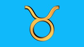 golden Taurus zodiac sign spinning animation seamless loop on blue background new quality unique animated dynamic motion 4k video stock footage