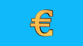 golden EURO currency sign spinning animation seamless loop on blue background new quality unique financial business animated dynamic motion 4k video stock footage