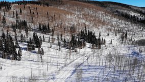 Drone Shot Of Hills At Heber Valley And Motor Sleds On Rural Roads This video shows family on snowmobiles riding on the snowy forest road.