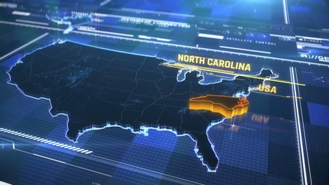 North Carolina US state border 3D modern map with a name, region outline