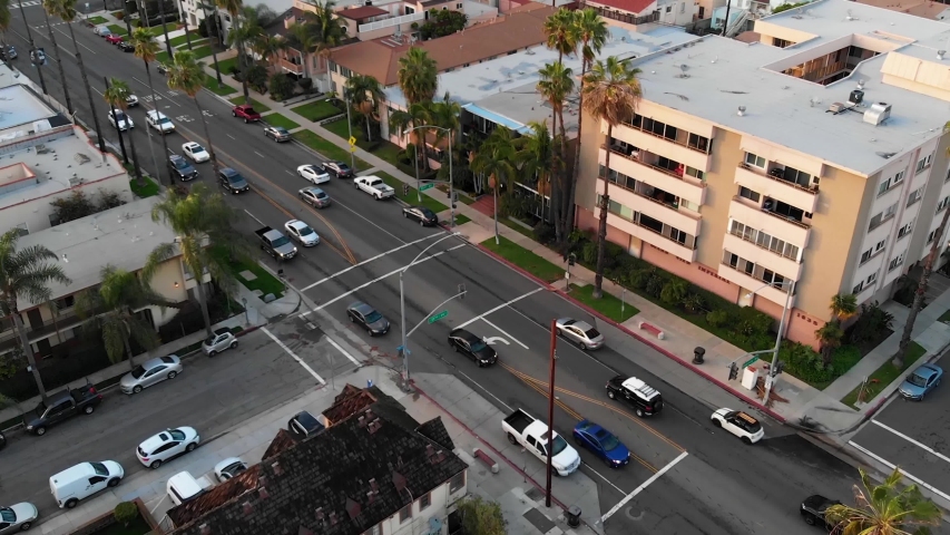 4k Aerial Perspective of Ocean Blvd in East Long Beach, CA.