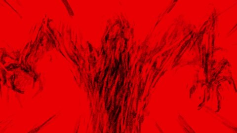 Scary fanged monster attacks in bloody nightmare. Scary blinking eyes in the night. Abstraction in genre of horror. Red color background. Vj looped animation. 
