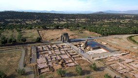 Aerial view in Roman ruins of Caparra. Extremadura,Spain. 4k Drone Video