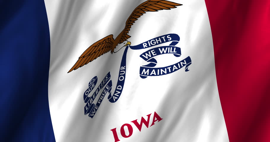 A beautiful satin finish looping flag animation of Iowa.   A fully digital rendering using the official flag design in a waving, full frame composition.  The animation loops at 10 seconds.  