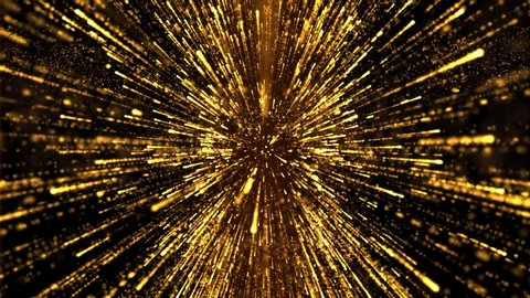 This stock motion graphics video features a fantastic golden light where particle streaks shoot outwards.