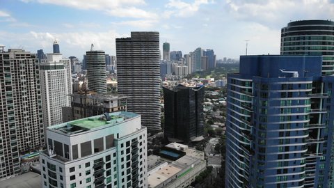 Manila City Skyscrapers, Offices and Residential High Rise. Aerial View.
