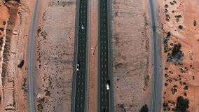 Desert highway scene aerial footage view