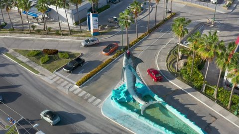 Monument in the center of Punta Cana showplace blue marlin 10 May 2019. License Editorial. Tour of Punta Cana. Landmark of the Dominican Republic. Blue marlin symbol fish of Punta Cana. Sight Bavaro 