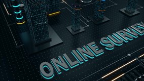 Abstract 3d city rendering with neon lights and digital words.Technology and connection online survey concept - Powered by Shutterstock - Get 15% off with code: PIKWIZARD15