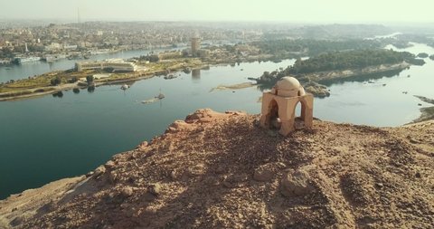 Breathtaking aerial footage of Aswan in Egypt including Nile River.