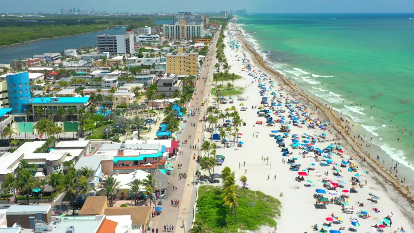 Aerial video Memorial Day Weekend Hollywood Fort Lauderdale Beach