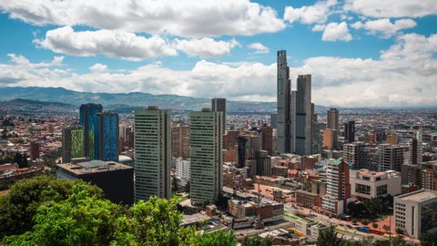 Bogota, Colombia, time lapse view of Bogota cityscape on a sunny day. Bogota is the capital of Colombia and one of the largest cities in South America.