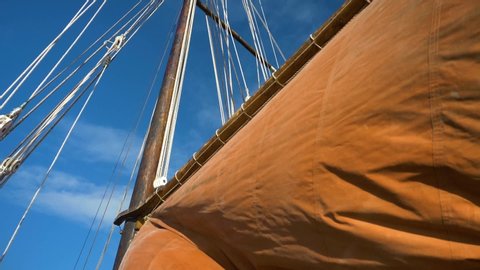 Hoisting Mainsail Mast of a Traditional Wooden Ketch Vessel.