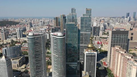 Qingdao,China - Oct 2,2018:Aerial view of Qingdao cityscape at daytime