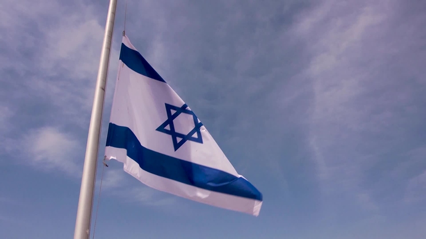 ISRAEL FLAG FLYING, SKY, INDEPENDENCE DAY