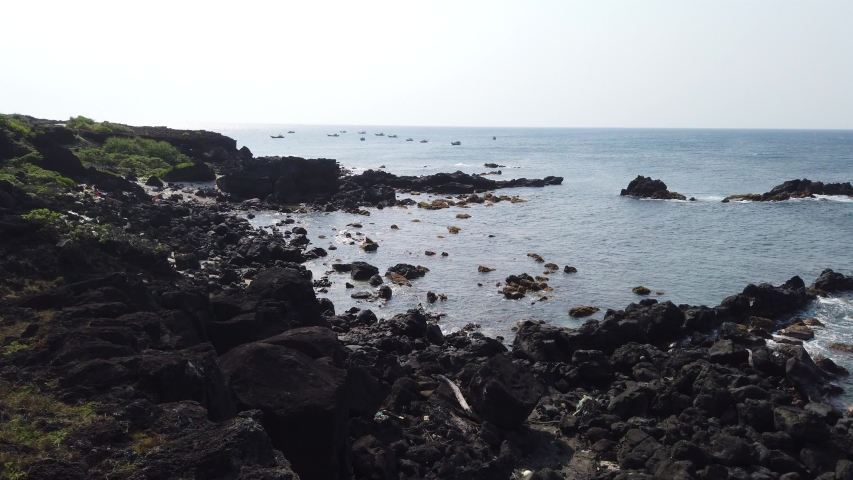 Be island ( small island, Bo Bai island ) with a ridge of jagged rock and beach  at Ly Son island, Quang Ngai Province, Viet Nam 