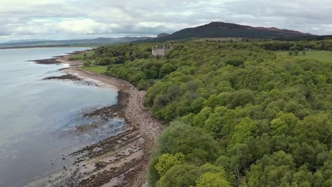 Great view of Dunrobin Castle / Highlands in Scotland by drone