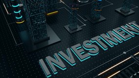 Abstract 3d city rendering with neon lights and digital words.Technology and connection investment concept - Powered by Shutterstock - Get 15% off with code: PIKWIZARD15