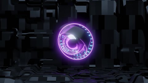purple scifi eye with alien ship background