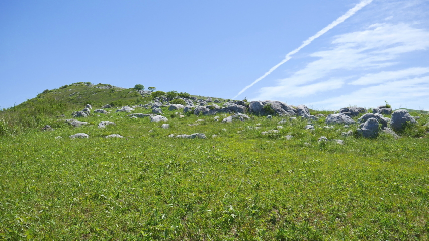View of rocky hill and sky in Fukuoka prefecture, JAPAN. It is Hiraodai of karst plateau. without sounds