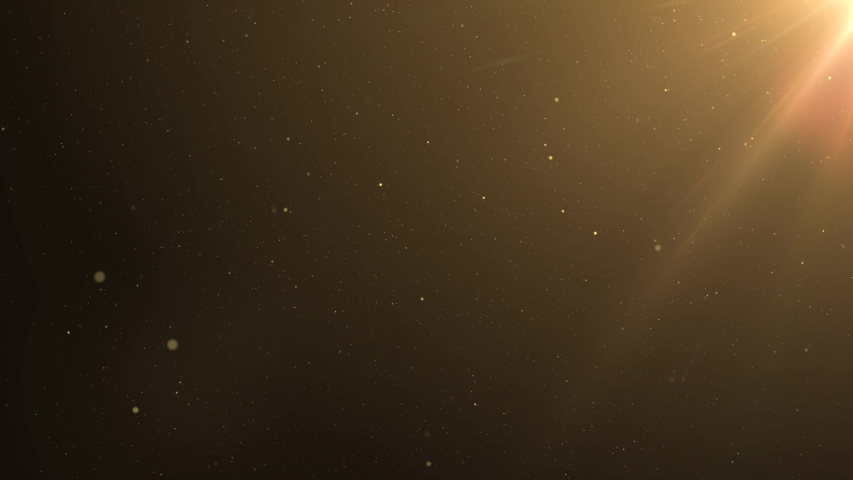 Beautiful Gold Glitter Floating Dust Particles with Flare on Black Background in Slow Motion. Looped 3d Animation of Dynamic Wind Particles In The Air With Bokeh.  Royalty-Free Stock Footage #1030507325