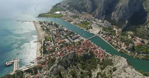 Footage of Omis city in Croatia,aerial view.4K video