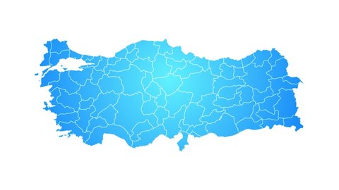 Turkey Country Map Showing Up Intro By Regions/
4k animated turkish map intro background with provinces appearing and fading one by one and camera movement