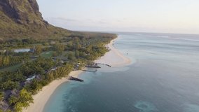 Aerial view of le morne peninsula, beach and mountain, Mauritius