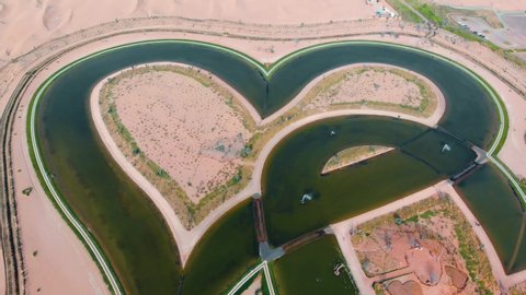 Heart shaped love lakes in Dubai desert of United Arab Emirates