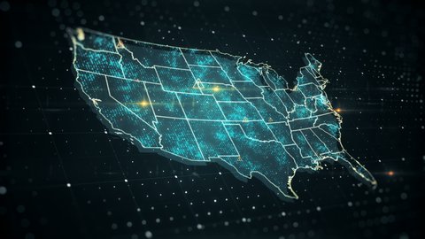 The futuristic high-tech video with a map of the USA. This video is devoted to the actual problem of the security of the planet, poor ecology, social and political problems.