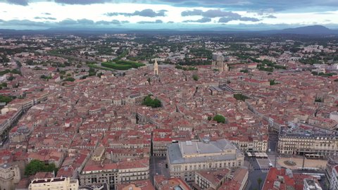 large aerial morning view of Montpellier city center ecusson old mediterranean town