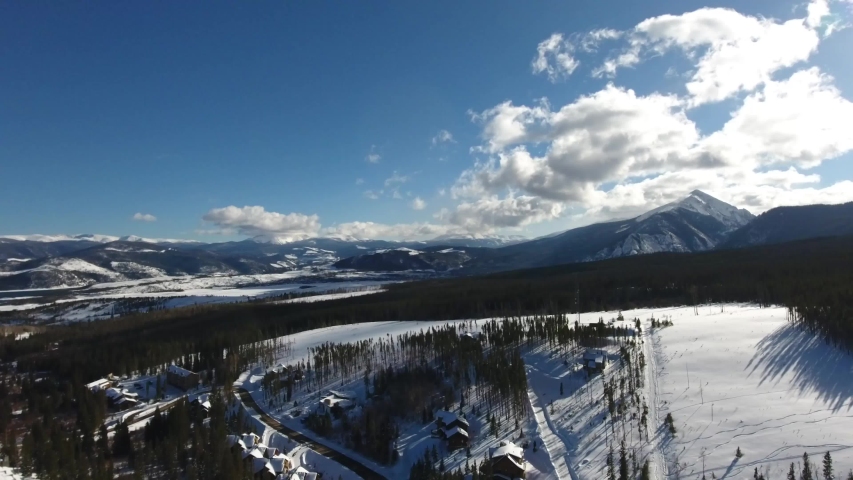 On the edge of the snow-covered Arapaho National Forest in Silverthorne, Colorado