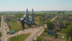 Belarusian urban village - Radun with the Catholic Church. The series of videos from the drone.
