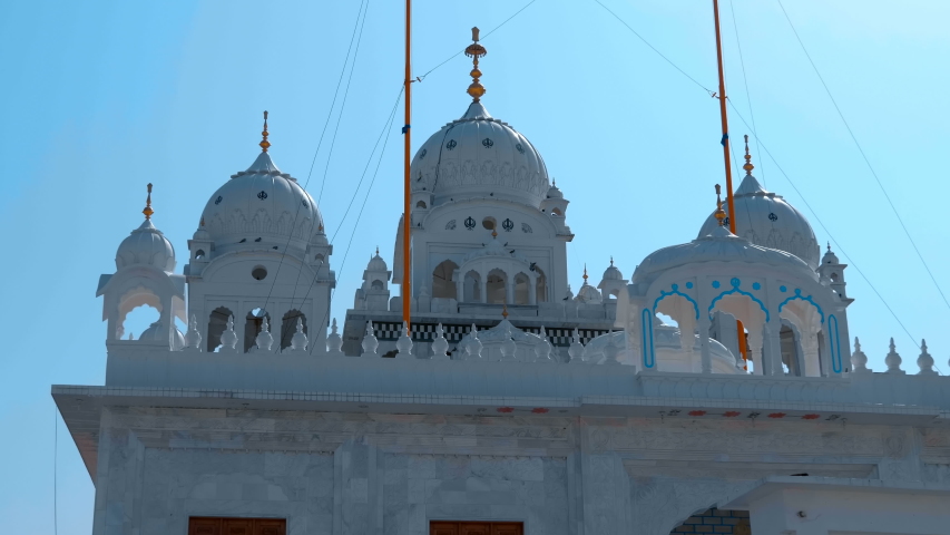 Sikh temple from white marble in the city of Pushkar, India, one of the sacred pilgrimage sites in Hinduism