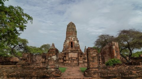 Time lapse Landmark the temple of Wat Phra Ram in Phra Nakhon Si Ayutthaya , Thailand, Asia 