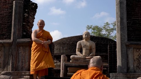 Polonnaruwa, Sri Lanka - 2019-03-23 - Monks On Tour 8 - Up Stairs Past Buddha Statue.