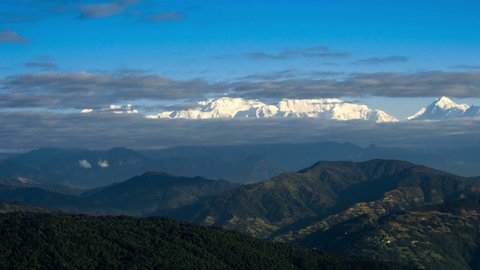 Time lapse, Kangchenjunga high mountain range with cloud moving from the Sandakphu , Darjeeling, India,Panning.
