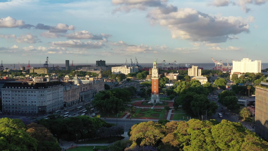 Drone view of Torre Monumental in Buenos Aires