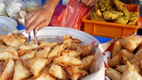 Chicken samosas selling in the Ramadan bazaar.